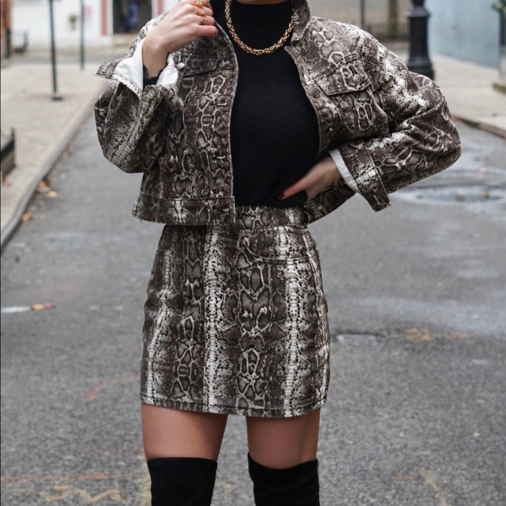 Momokrom snake print denim skirt